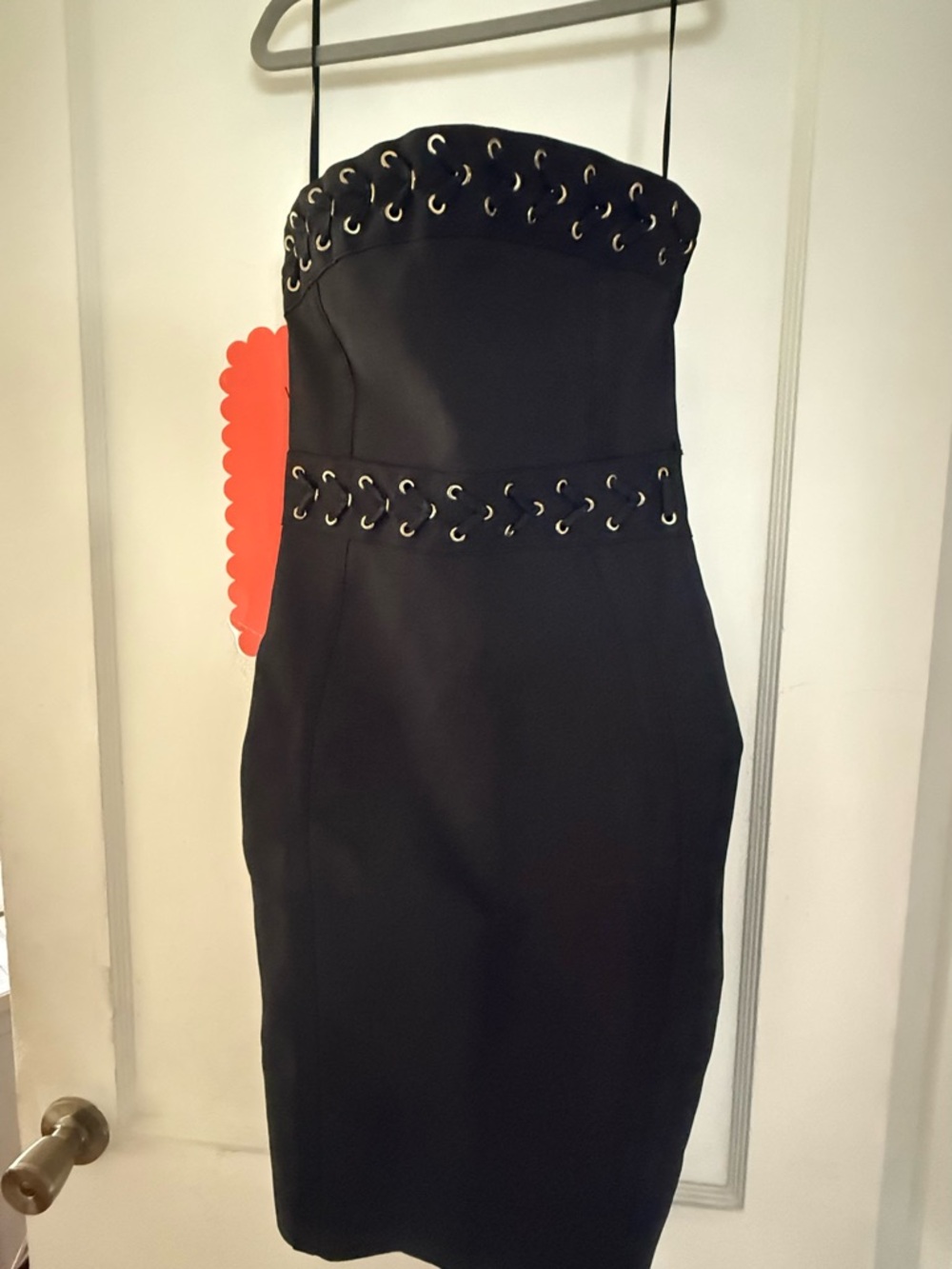 Fashion Nova Black Strapless Eyelet-Trim Bandage Dress